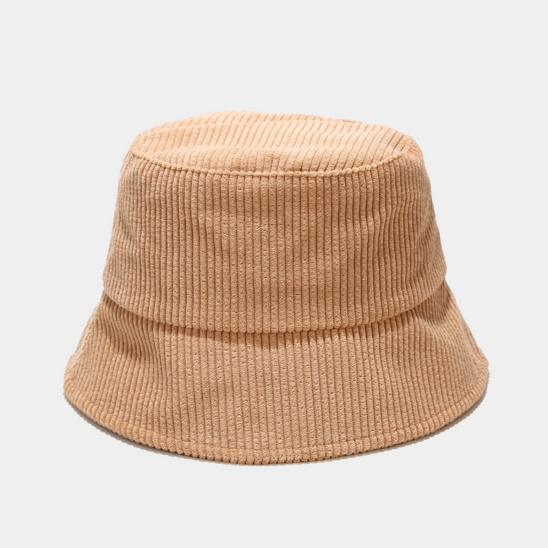 Topi bucket Bahan Corduroy Warna Polos Gaya Korea Untuk Wanita-3
