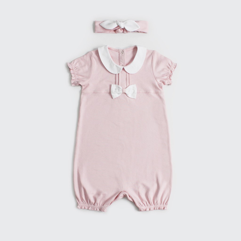 I am Cotton jumper pendek Collar Romper + Bandana - Baby Pink