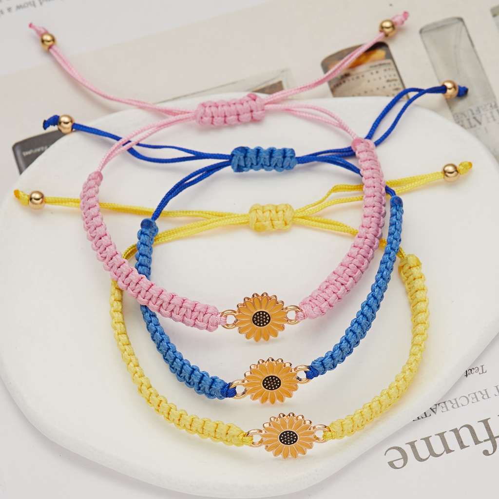 Perhiasan Gelang Tenun Tangan Motif Bunga Matahari daisy Untuk Pria Dan Wanita