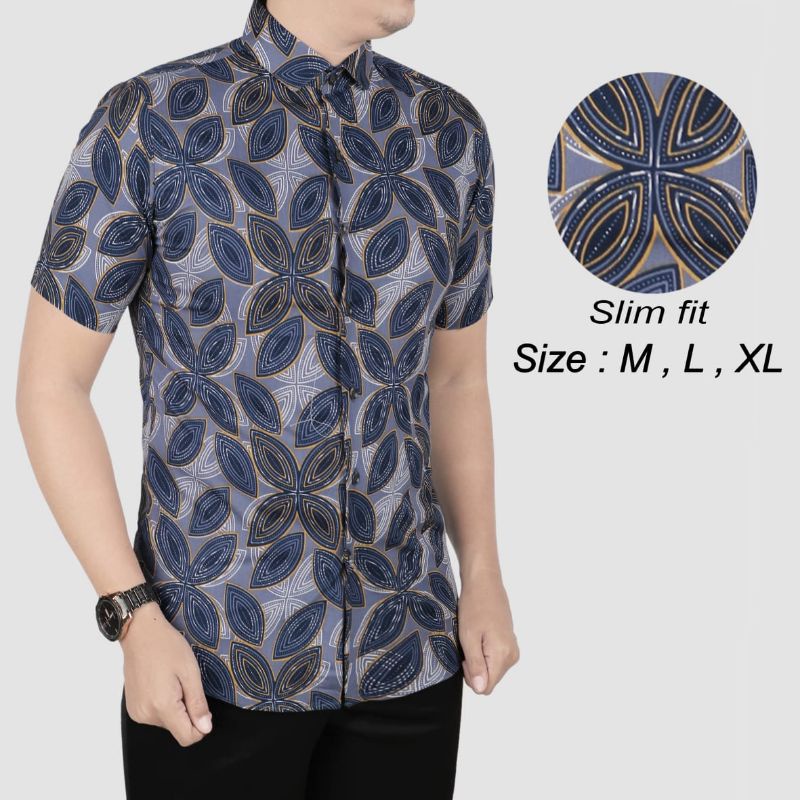 LBS 867 HEM KEMEJA BATIK PRIA SLIM FIT LENGAN PENDEK LUIGI BATANI