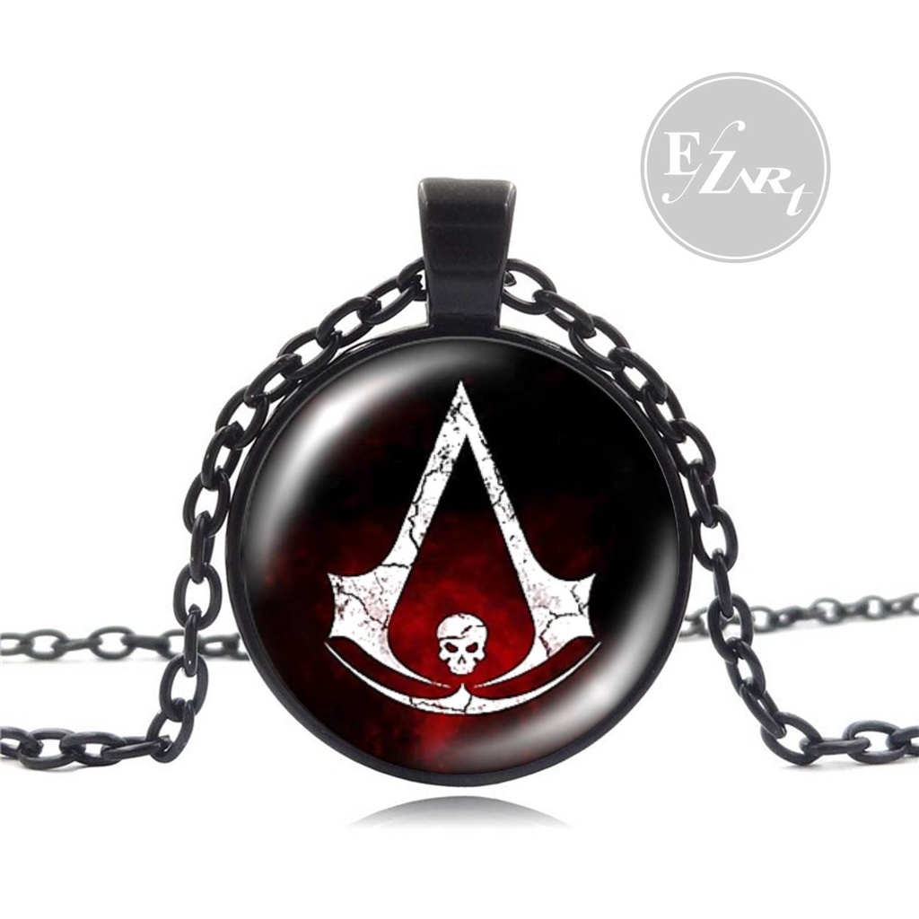 KALUNG LIONTIN GAMER COSPLAY GAME ASSASSIN CREED ICON BADGE SYMBOL LOGO TALI KULIT RANTAI HITAM