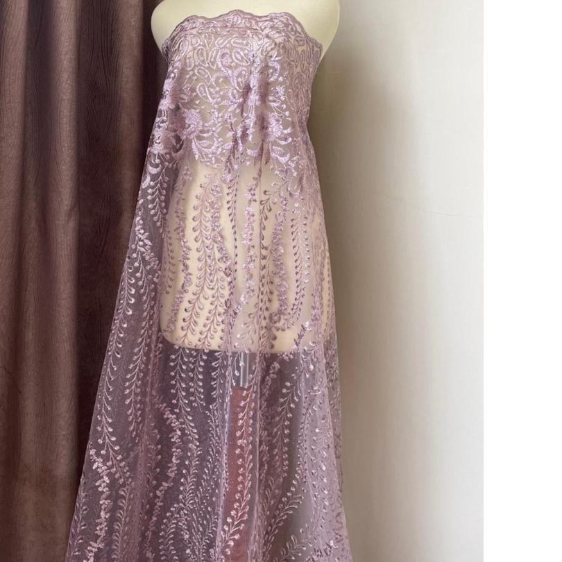 ❃ Bahan Kain Brokat Tile Gloria Luxury Warna Ungu Dusty Purple ➧