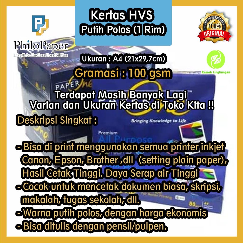 

Kertas HVS Putih Polos 1 Rim 100 Gsm A4