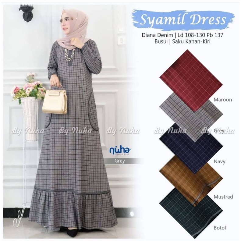 SYAMIL Dress - Gamis Denim Diana Terbaru LD102+ Busui Saku / asmara Maxy / R.25 - 222-6003