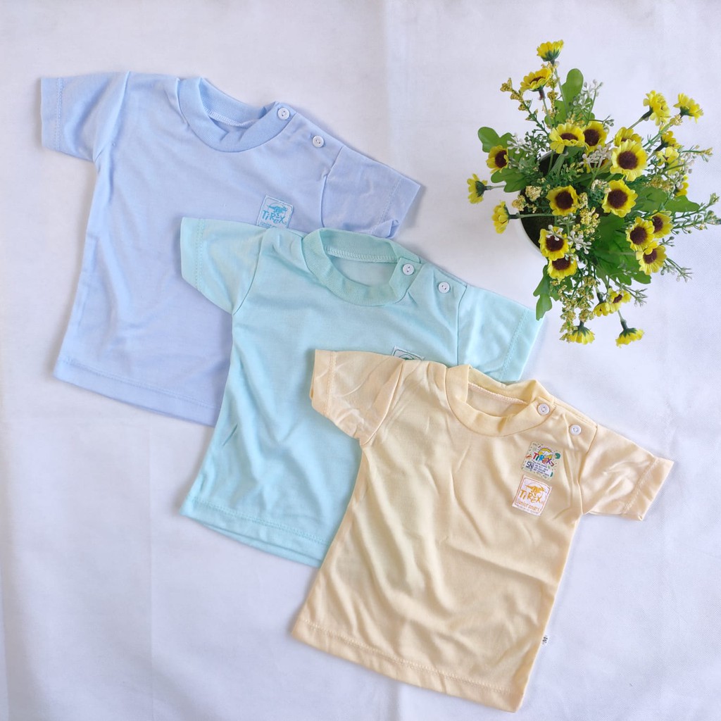 3 pcs Baju Atasan bayi anak Kaos Oblong bayi Kancing Bahu Lengan Pendek Warna Polos