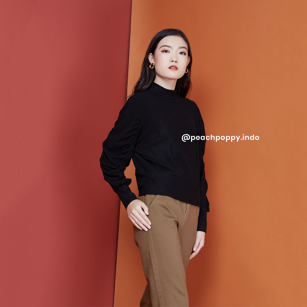 Peach Poppy Minji Top - Atasan Wanita Blouse Turtleneck Lengan Panjang Puff