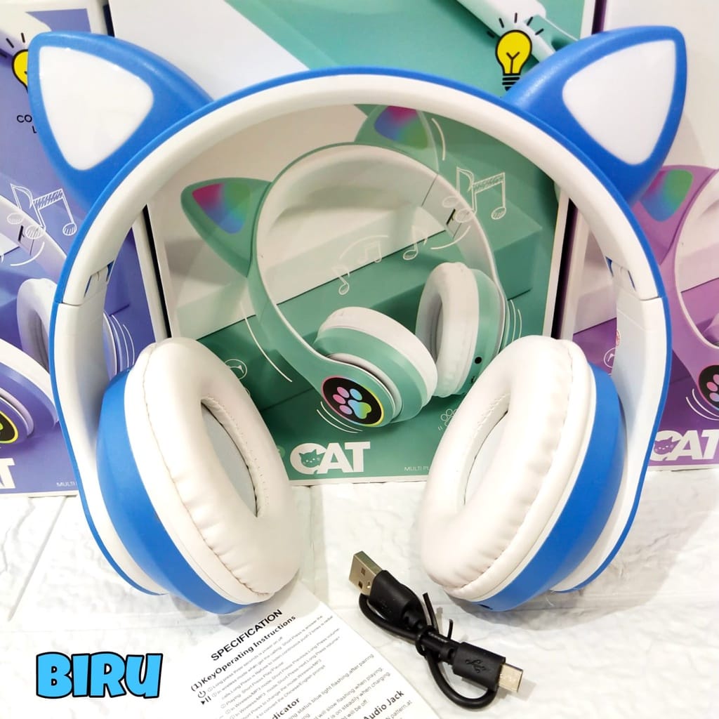 HeadPhone / Headset Kucing - Wireless JST28 Telinga Kucing Lampu