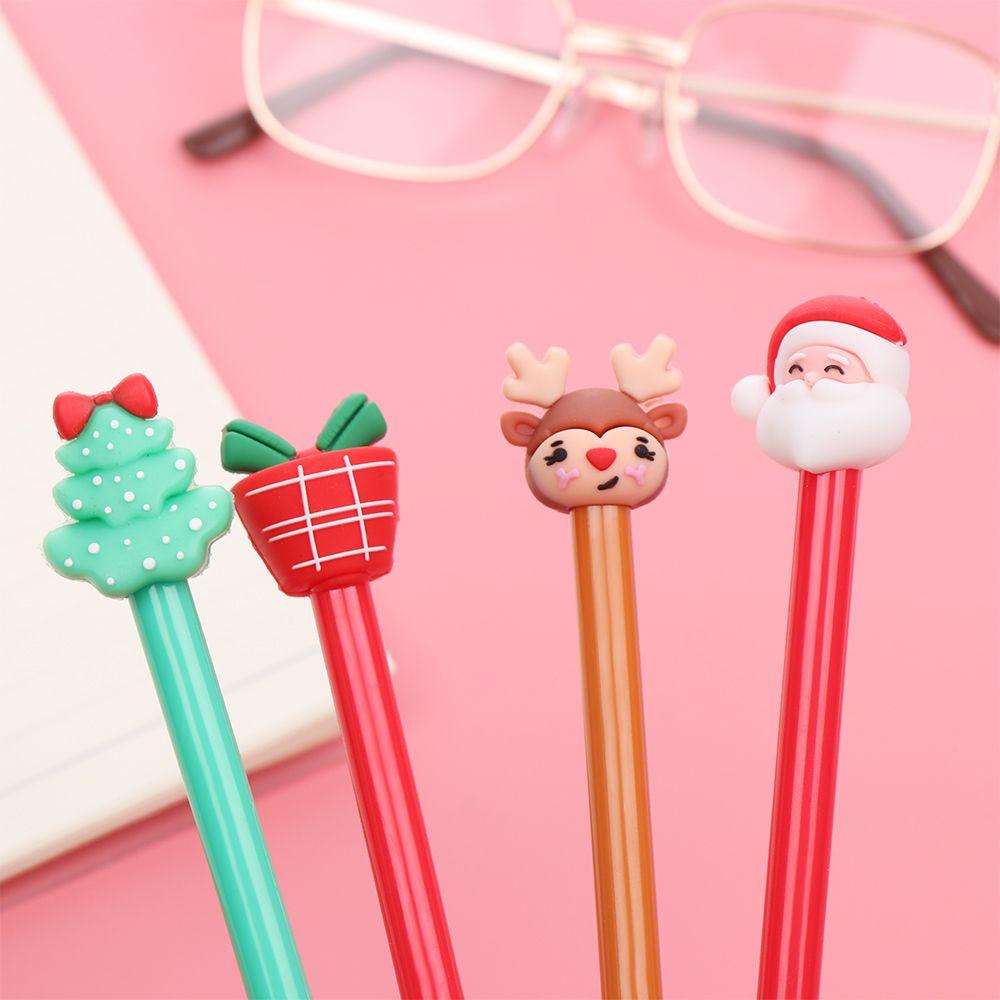 Populer2/5pcs Gel Pen Hadiah Kreatif Perlengkapan Menulis Elk Snowman Seri Natal