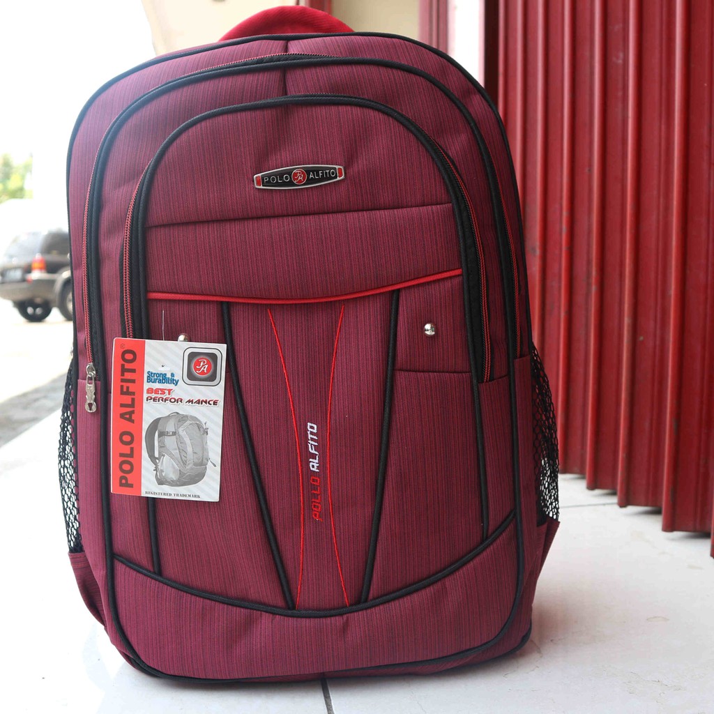 Tas Ransel Punggung Alfito Bordir Merah Merah Backpack Kantor Casual