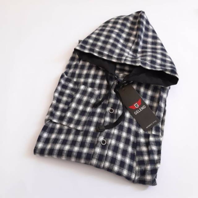 Kemeja Flanel Hoodie Pria Lengan Panjang Kemeja Hoodie Pria Casual