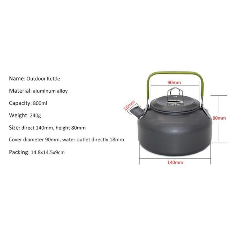 【COD】 Ceret Teko Camping 800 ml` Cooking Set Outdoor Kettle 0.8 Liter` Ketel Teapot DS 08