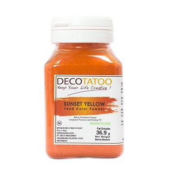 

Pewarna Makanan Orange Sunset Yellow Decotatoo Color powder fat Soluble 36.9 Gr
