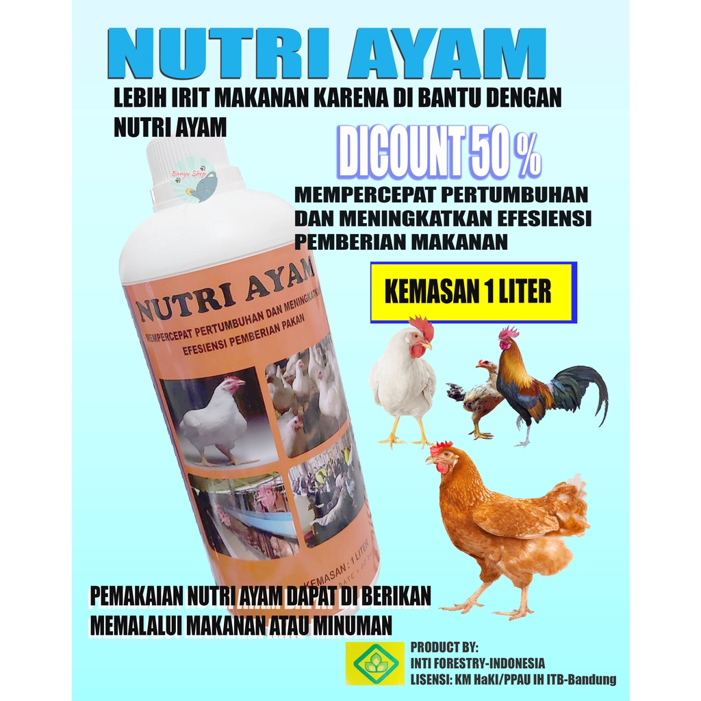 1 LITER-NUTRI AYAM Suplemen Hewan Ternak Mempercepat Pertumbuhan dan Meningkatkan Efisiensi Pakan-VITAMIN PENGGEMUK AYAM-OBAT PENGGEMUK AYAM