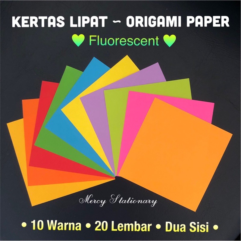 

Kertas Lipat Origami Paper 10 Warna Fluorescent 5 Warna Double Sided Legong
