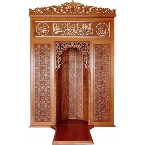 menerima pesanan mihrab masjid/ pengimaman masjid/ mihrab mushola rumah kaligrafi kayu jati