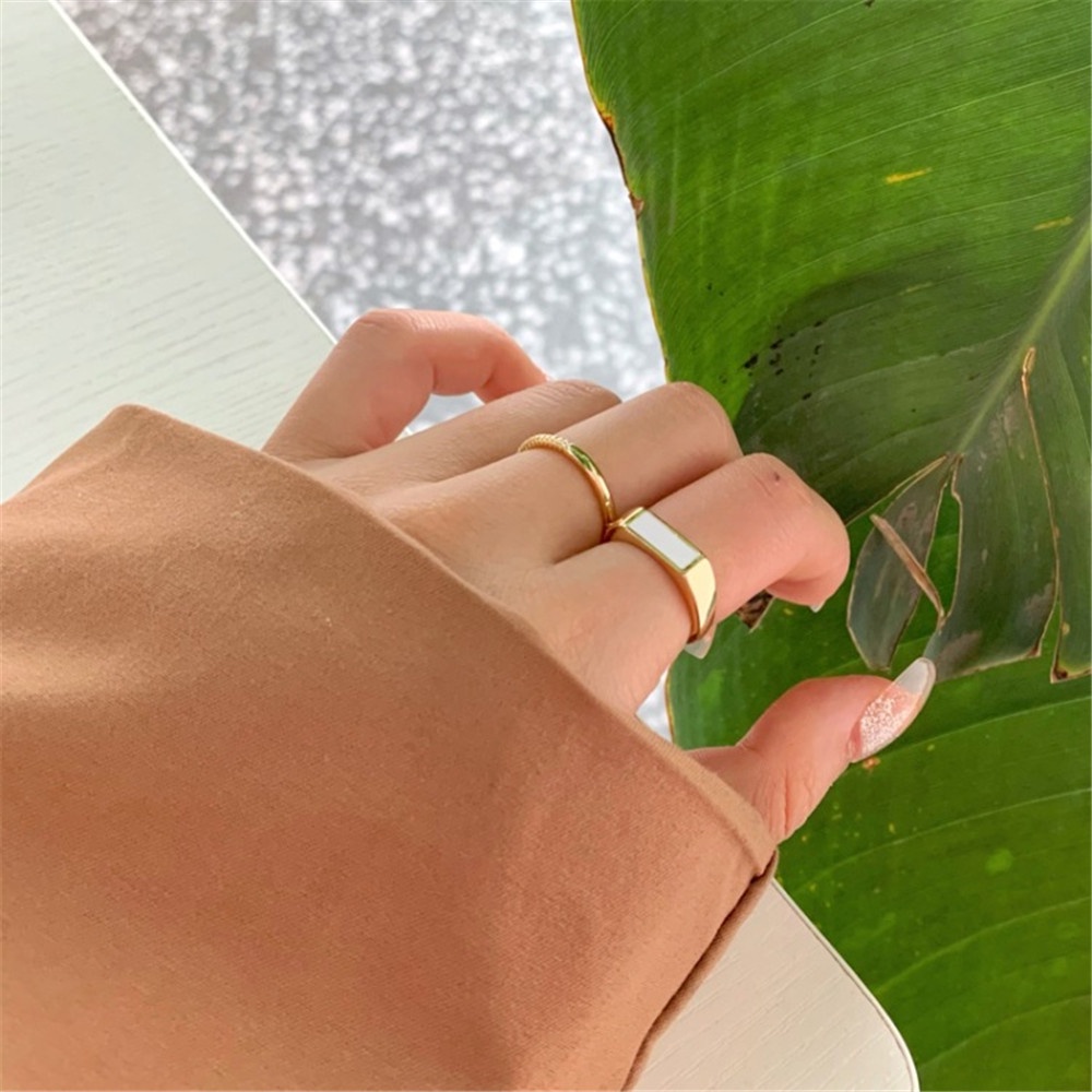 2pcs Cincin Jari Telunjuk Bentuk Geometris Gaya Retro Korea Untuk Wanita