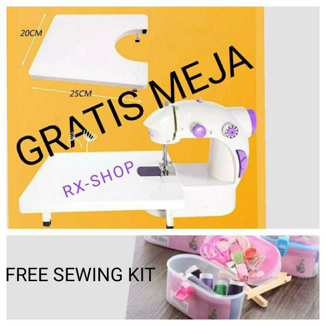 MESIN JAHIT MINI/SEWING MACHINE FHSM-202A/ GZL 202/JYSM 202 +SEWING KIT+MEJA