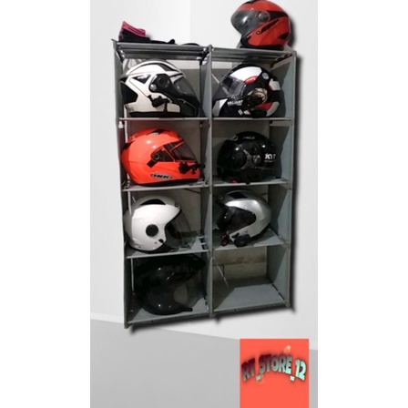 RAK HELM 2 SISI 10 SUSUN RAK PAJANGAN RAK SUSUN RAK PORTABLE LEMARI TAS RAK HELM LEMARI PAJANGAN ETA