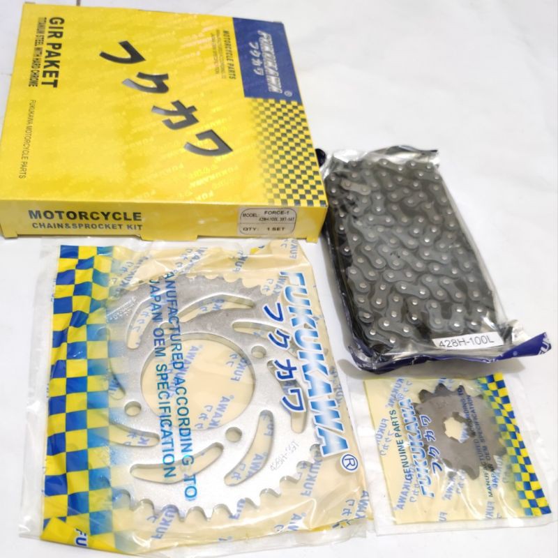 Gear Set Fukukawa Gir Paket Force1 - F1ZR  Rantai 428H-100L-39T-14T