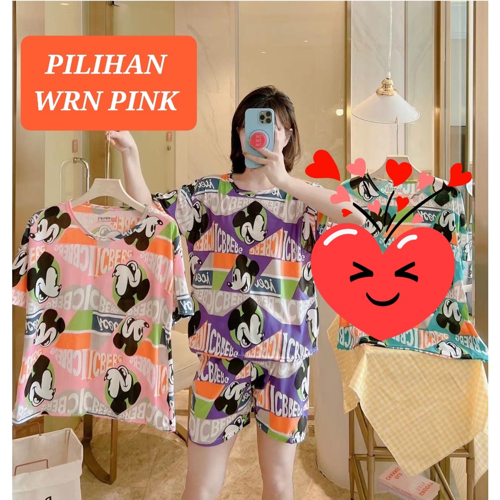 PIYAMA BAJU TIDUR WANITA CP PP IMPORT SANTAI BAHAN KAOS SPANDEKS-HC 55 PINK
