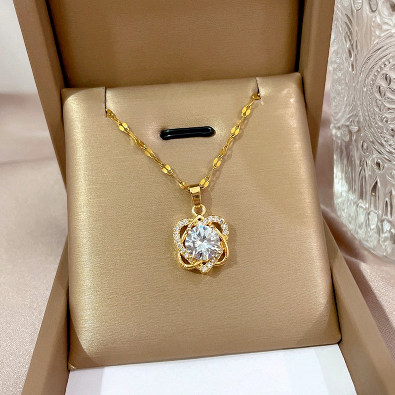 kalung titanium anti karat Ganda Hati Liontin Wanita necklace Berlian Perhiasan Korea