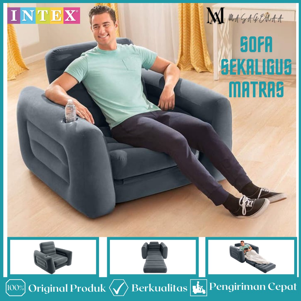 Kasur Sofa Kursi Sopa Bed Ranjang Matras Tidur Santai Angin Tiup Pompa Lipat Portable Intex Murah