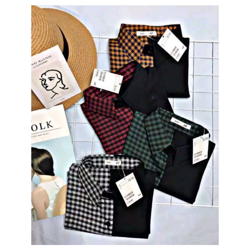 KEMEJA WANITA H&M KOTAK-KOTAK MIX POLOS