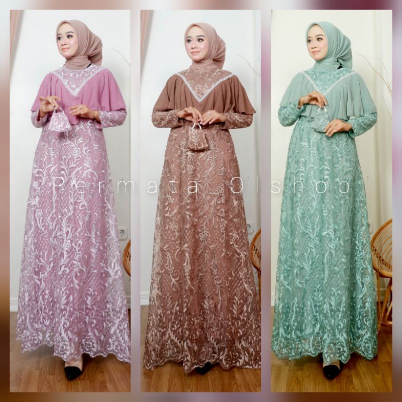 Permata Olshop / Gamis Madalika LC / Kebaya Gamis Pesta Mewah / Gamis Kebaya Modern / Gamis Lebaran / Kebaya Lebaran / Kebaya Pesta Kondangan