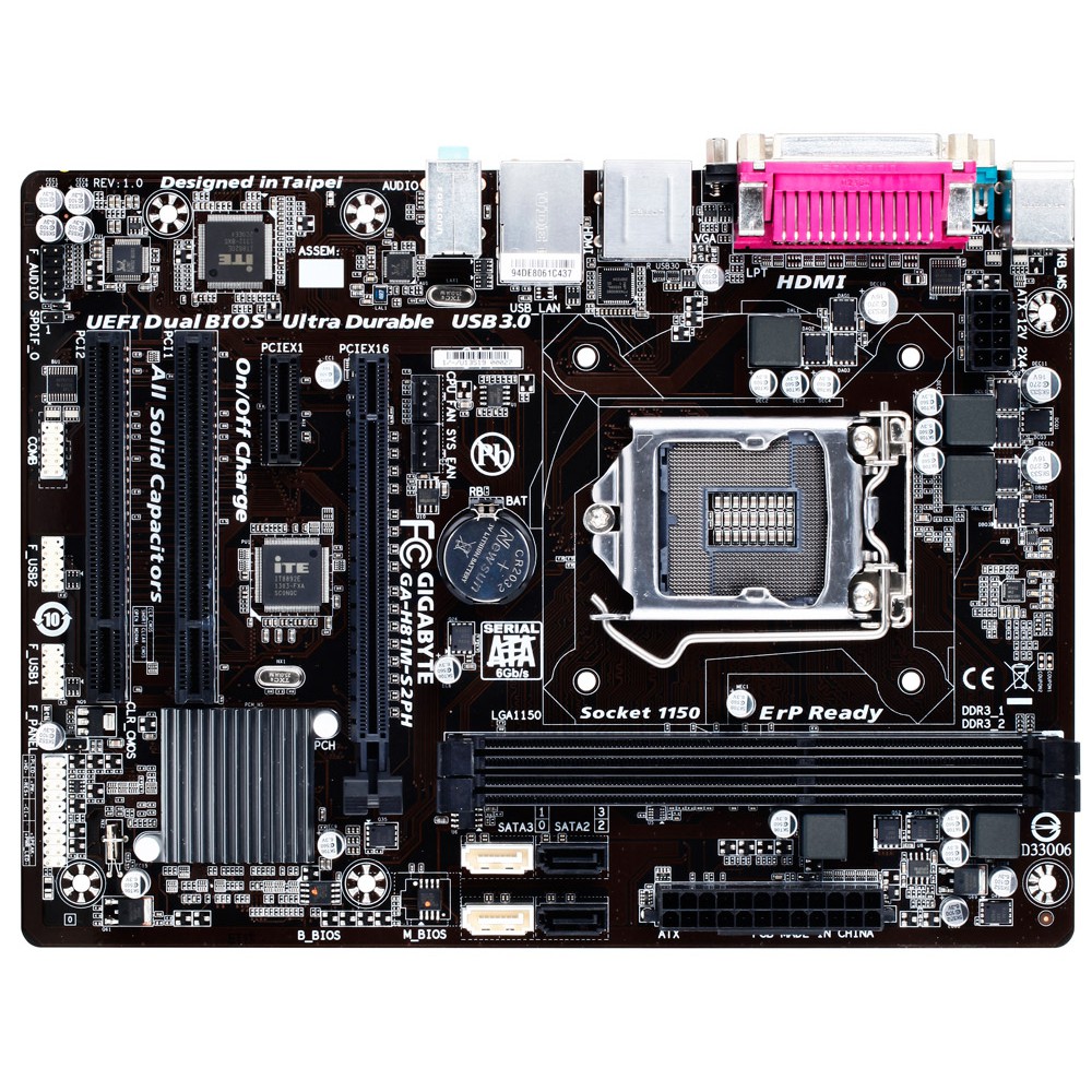 Motherboard Gigabyte GA-H81M-S2PH - LGA1150 H81 DDR3 SATA3 USB3