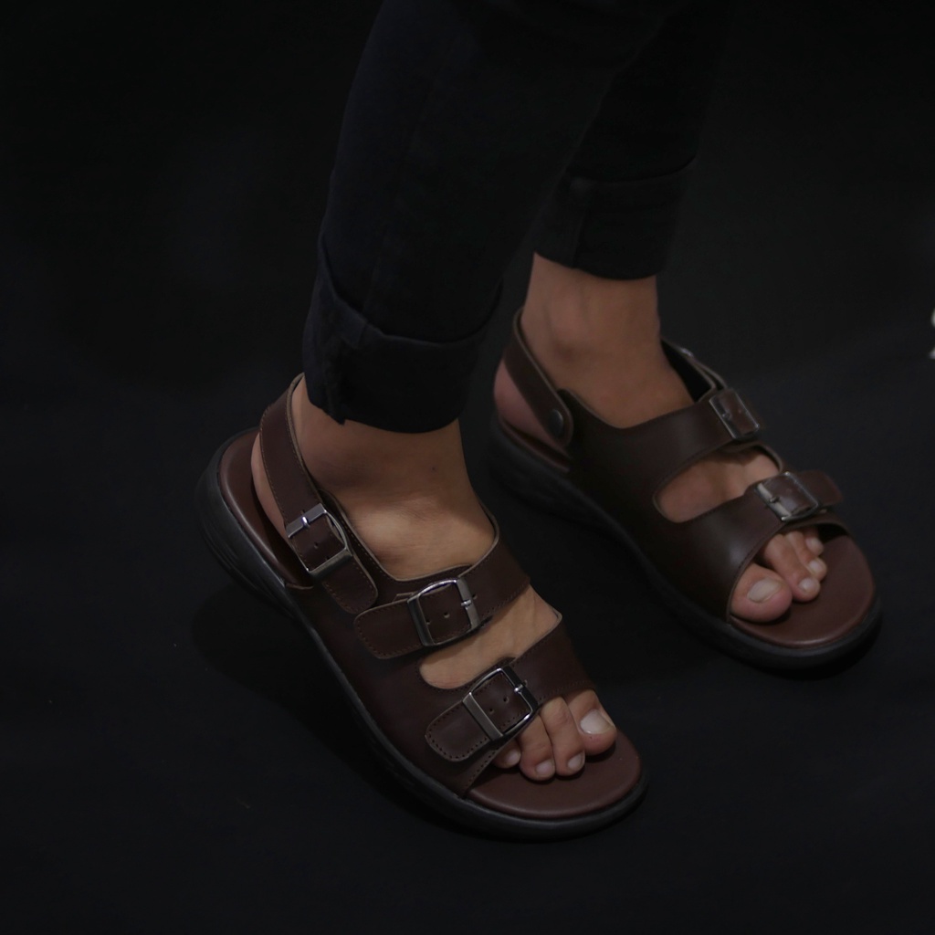 MOZZA 02 BROWN (KULIT ASLI) |ManNeedMe x GREATA| Sandal Pria Casual Sendal Slip On Kulit ORIGINAL