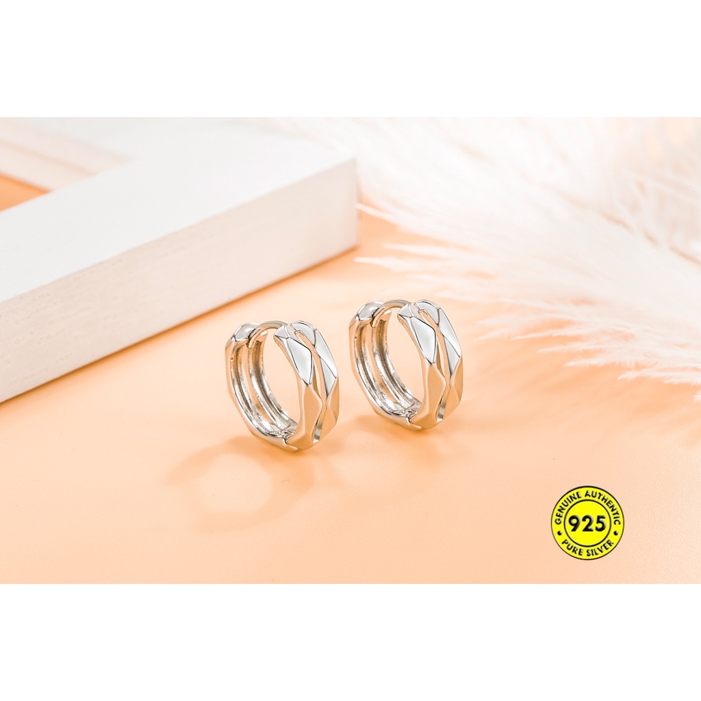 Anting Klip Bentuk Lingkaran Geometris Bahan Sterling Silver Aksen Berlian Gaya Retro Untuk Pria Dan Wanita