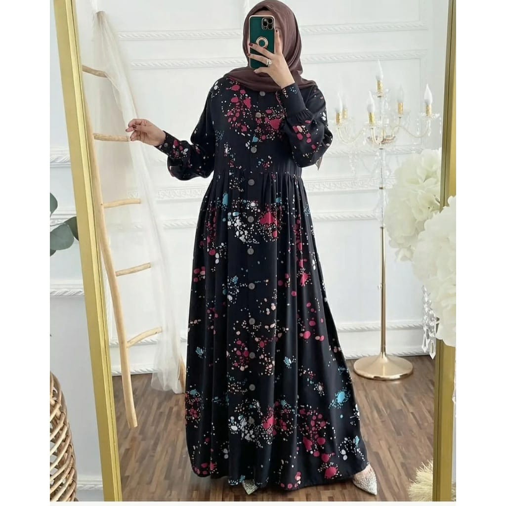 GAMIS MAXI DRESS RAYON PREMIUM LD 100 - 110 HOMEYDRESS BUSUI BAJU GAMIS SERAGAM MOTIF TERBARU V.2-GALAXY DRESS