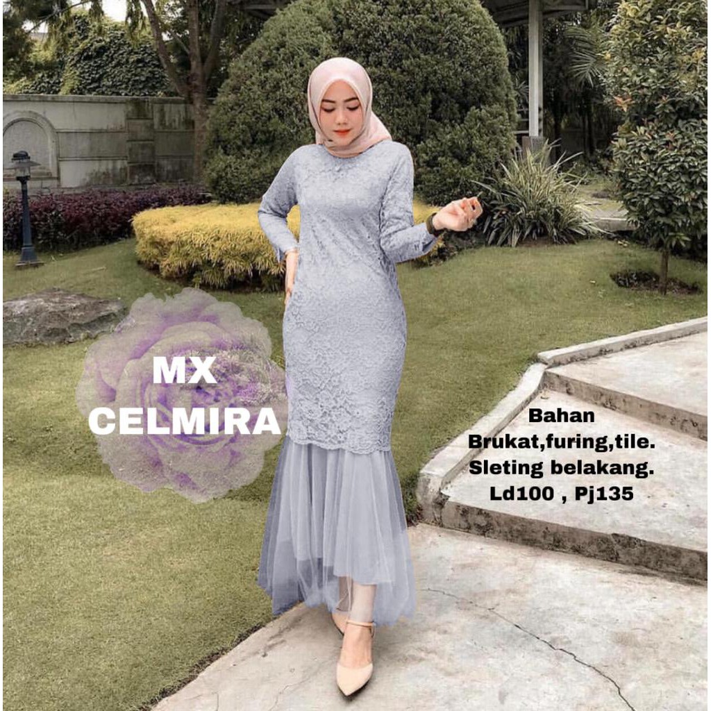 indobest mx CELMIRA BRUKAT MAXY TILE / GAUN PESTA WANITA LENGAN PANJANG FORMAL