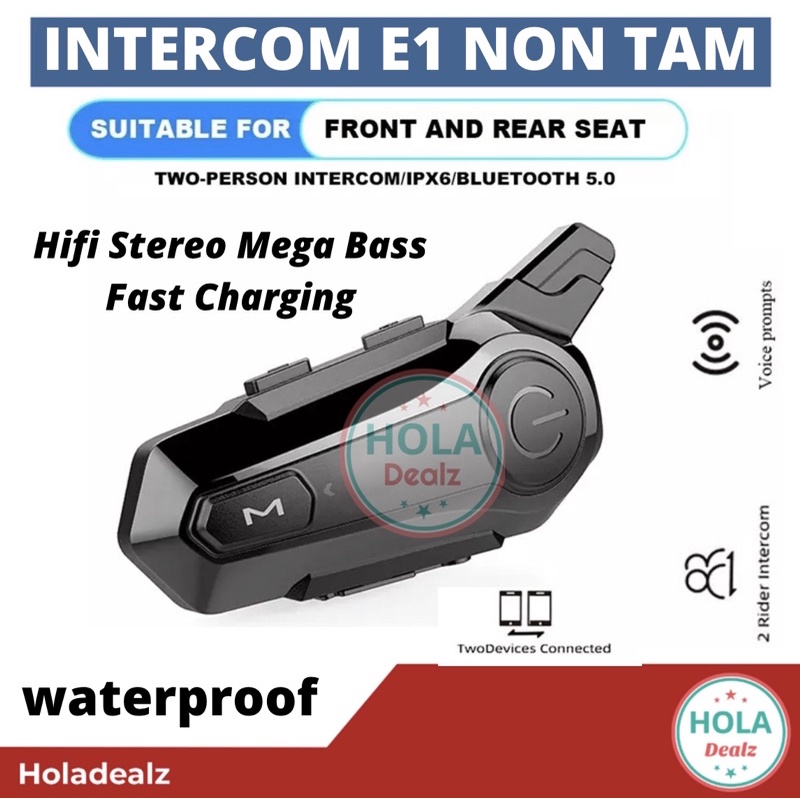 INTERCOM E1 BLUETOOTH HEADSET HELMET E1 BT 5.0 SUPPROT 2 PAIRING RIDERS FM RADIO FAST CHARGING HIFI MEGA BASS ORIGINAL-8