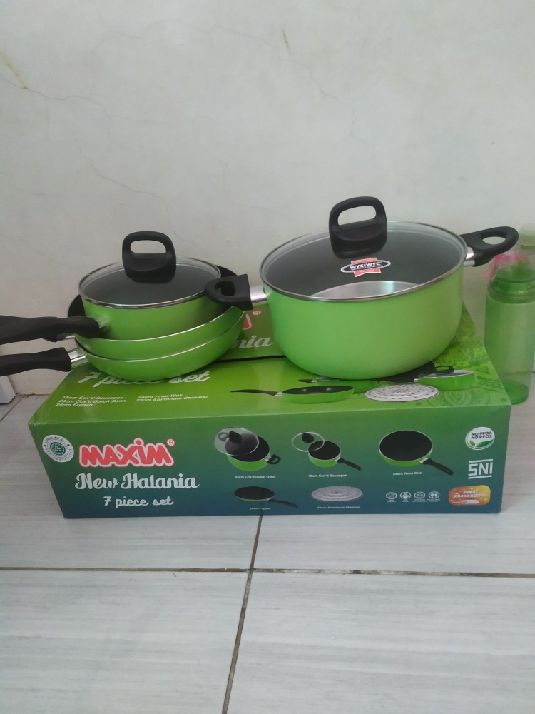 Maxim New Halania 7 Set - Hijau/ Panciset Murah/ Panciset Dapur/ Teflon Anti Lengket Maspion