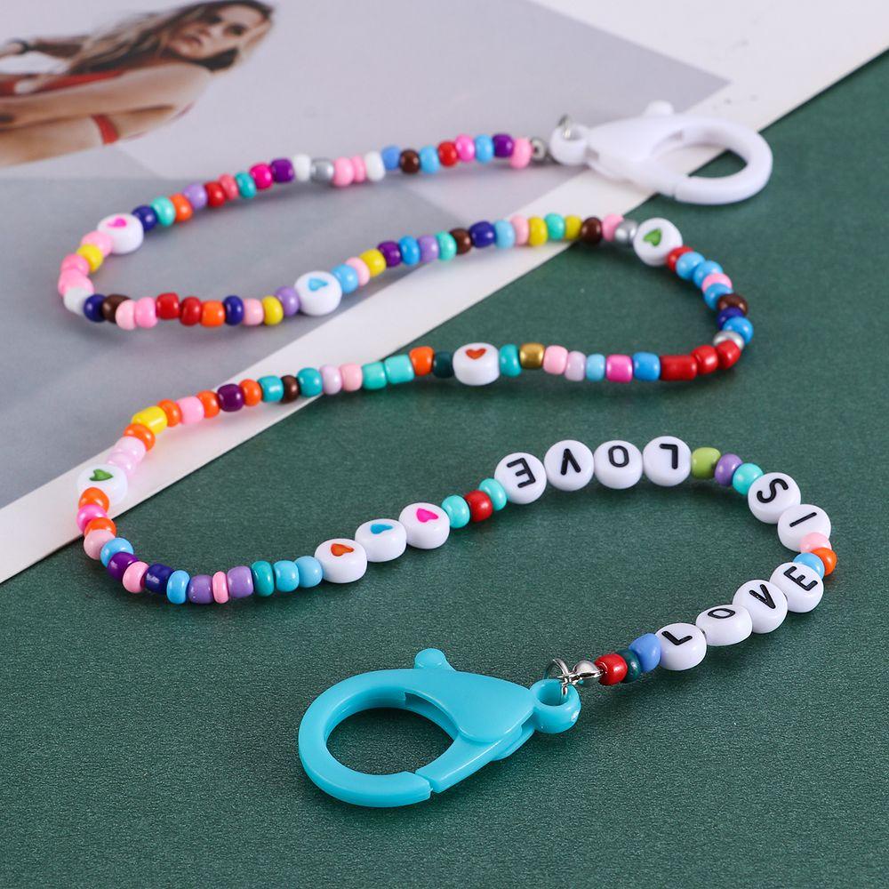 R-flower Lanyard Huruf Nyaman Manik-Manik Warna-Warni Tali Holder Kacamata