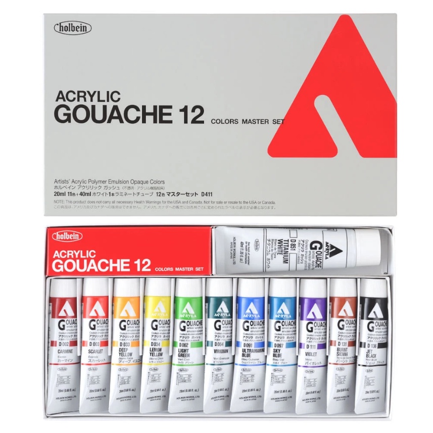 Holbein Acryla Gouache - Master Set of 12 colors x 20ml