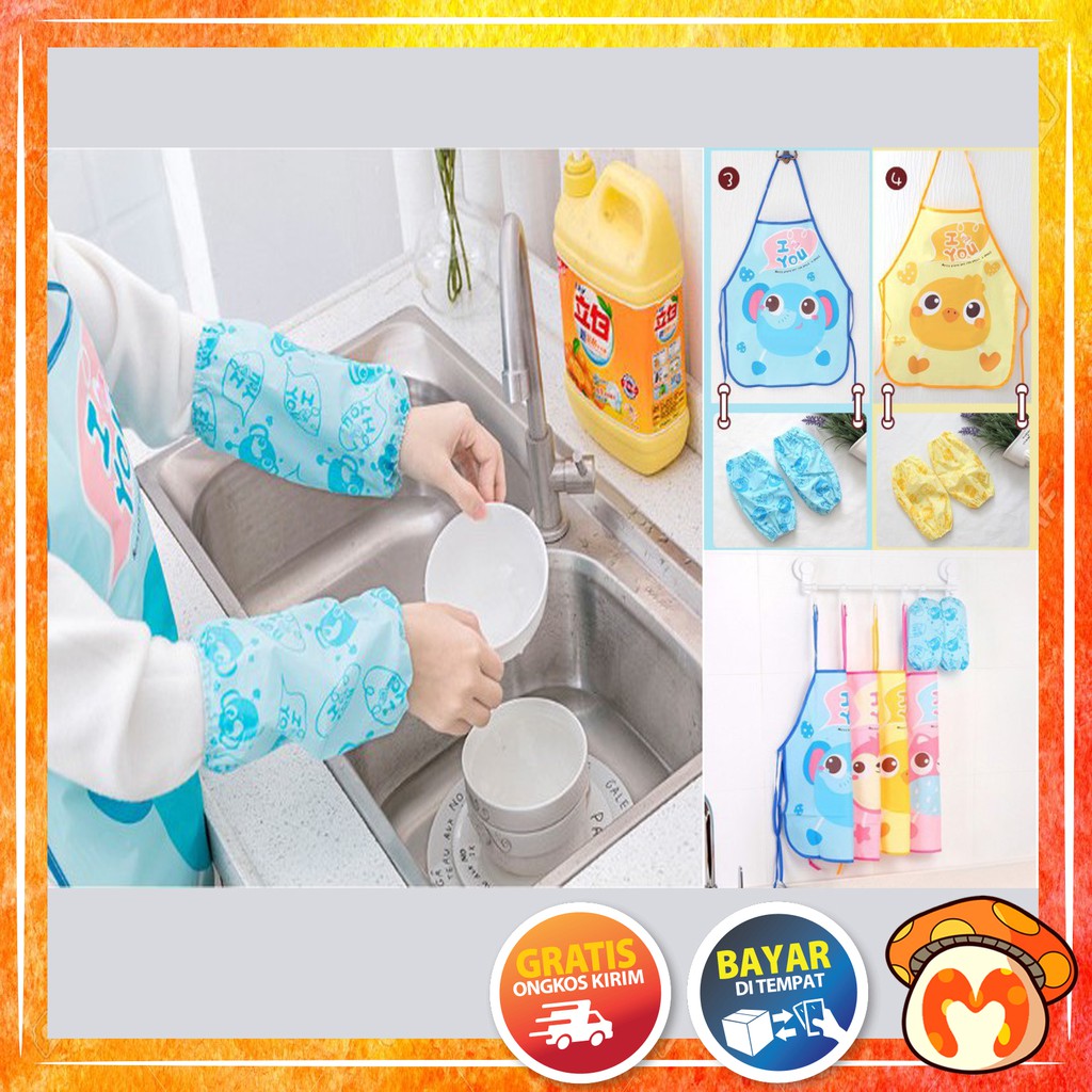 FYG OSM APRON ANAK PLASTIK ANTI AIR LUCU MOTIF BINATANG APRON DAPUR SET / CELEMEK DAPUR SET
