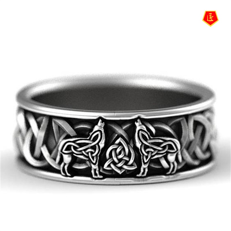 [Ready Stock]S925 Silver Wolf Totem Ring Men's Hip Hop Retro