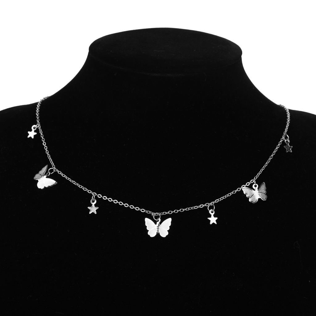 Butterfly Kalung Rantai Choker Desain Kupu-Kupu Bulan Bintang Hati Bahan Alloy Warna Silver Emas Untuk Wanita