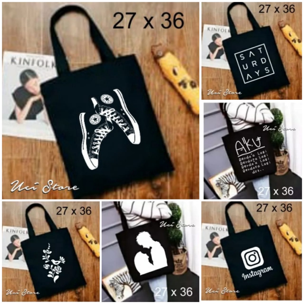 ( PAKAI RESLETING) TOTE BAG WANITA SABLON KUAT DAN TAHAN LAMA ( TOKO UCI)