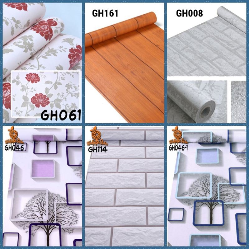 Walpeper dinding motif 3D / ungu / biru / kuning / putih / kayu / walpaper dekorasi-2