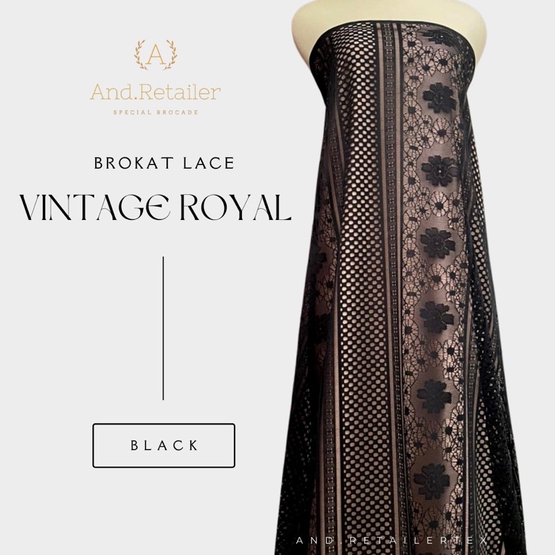 Kain Brokat Lace Vintage Royal Hitam Black dan Lilac