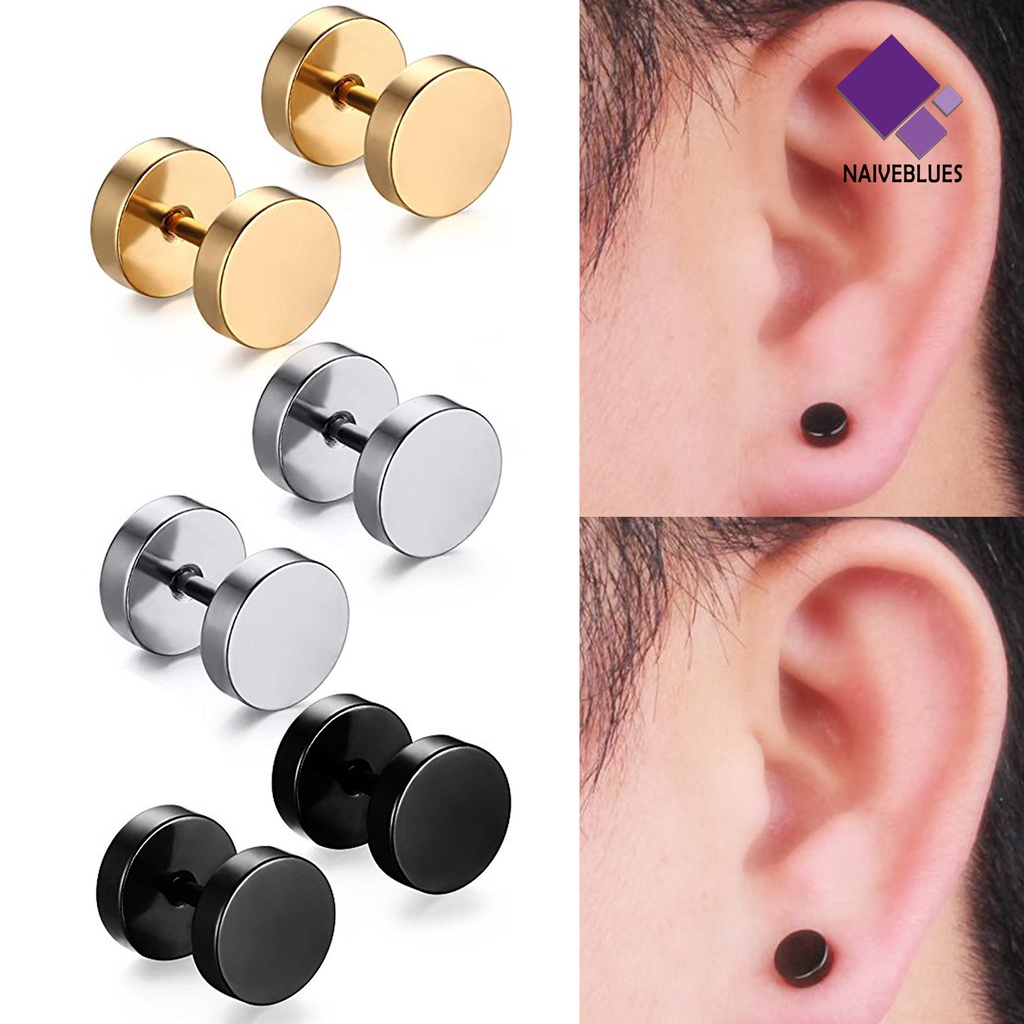 Naiveblue 1 Pasang Anting Tusuk Bentuk Dumbell Electroplating Gaya Punk Untuk Wanita