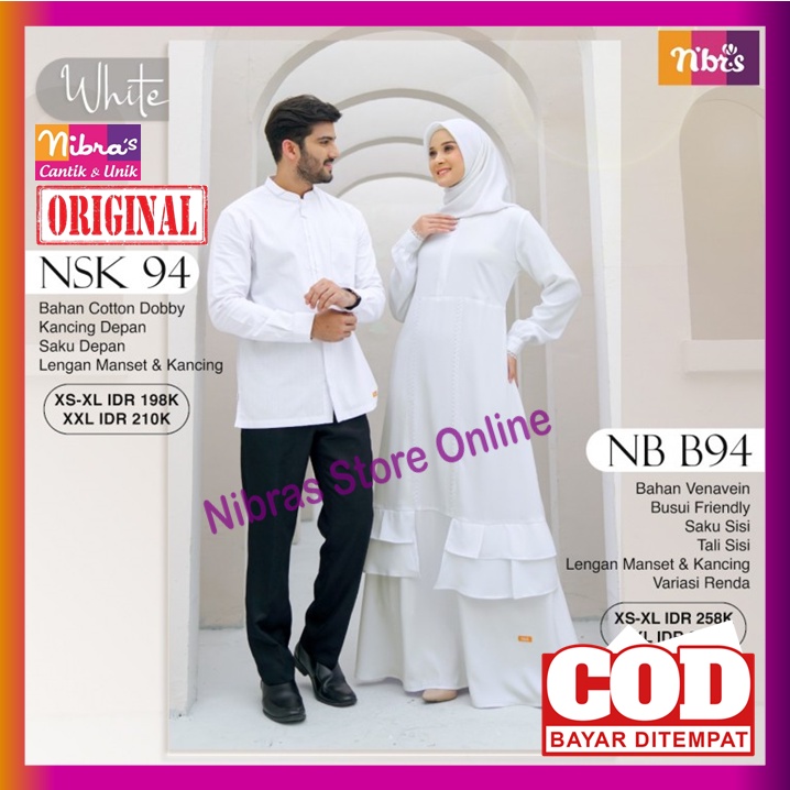Nibras Couple Pasangan Suami Istri Sarimbit Terbaru 2022 Putih Polos NSK 94 NB B94 Nbrs Cople Couple