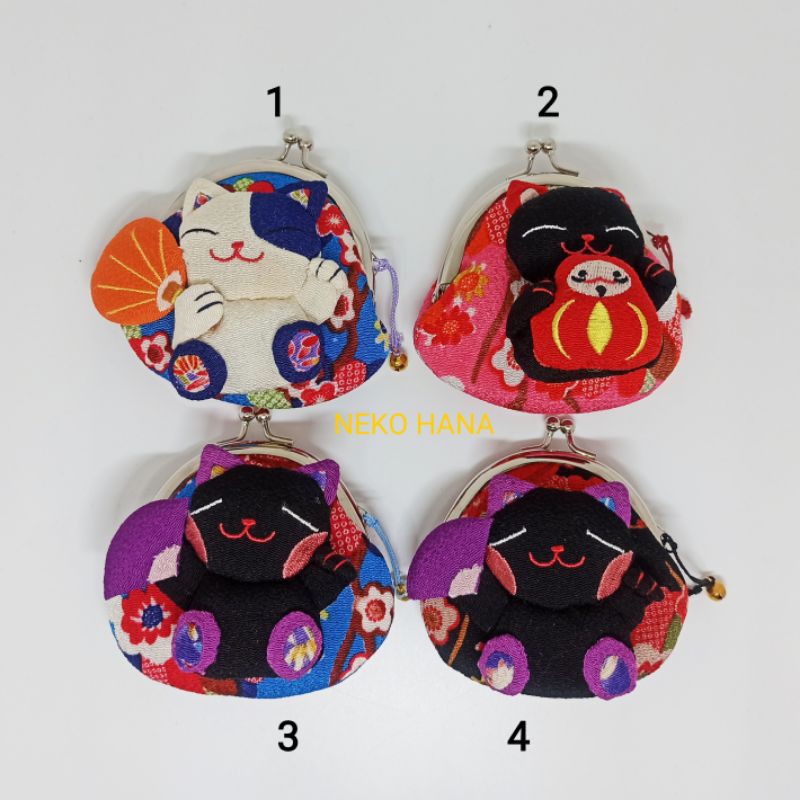 Chirimen Neko Coin Wallet Dompet Kain Koin Kucing Khas Jepang