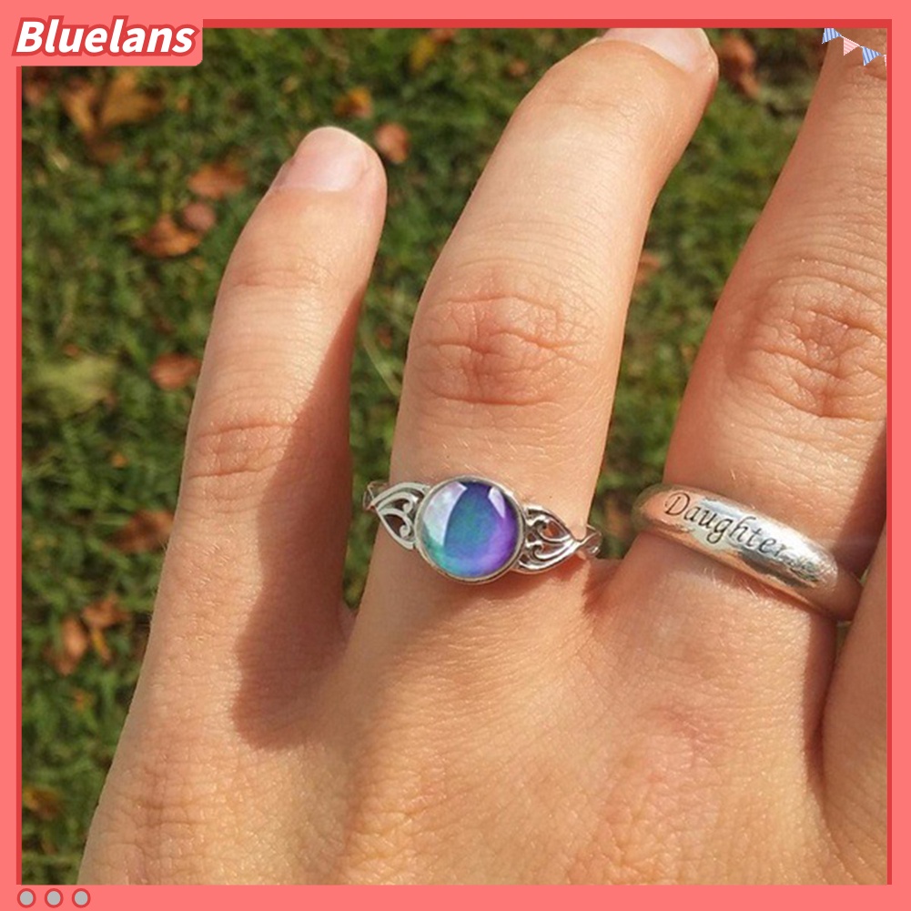 Bluelans Cincin Batu Permata Imitasi Bentuk Bulat Model Hollow Dapat Berubah Warna Untuk Wanita