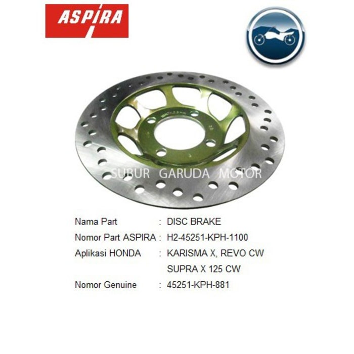 Piringan Disk Cakram Depan - Karisma Supra X 125 Fit New Revo 100 Asli Aspira H2-45251-KPH-1100