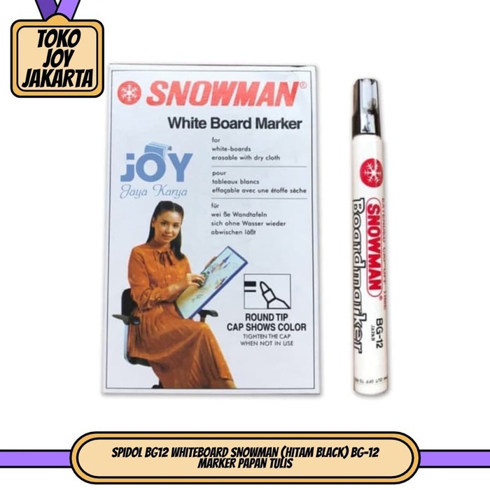 

Spidol BG12 Whiteboard SNOWMAN (Hitam Black) BG-12 Marker Papan Tulis