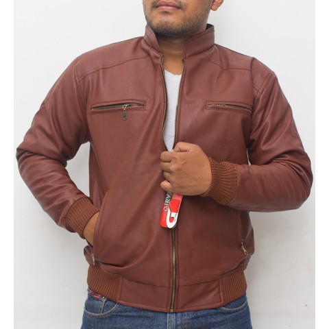 jaket jas motor rider kulit keren murah rubber anti air merah bata